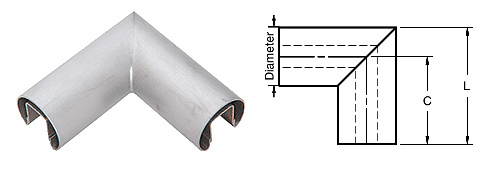 CRL L20HBS Brushed Stainless 90 Corner for 21.52/25.52 mm Glass Cap Railing, 50.8 mm