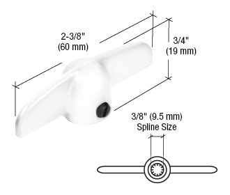 CRL H3715 White T-Crank Casement Operator Handles, 3/8″ Spline, 2-3/8″ Length