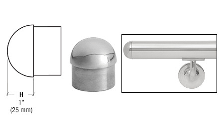 CRL HR20DPS Polished Stainless Steel Dome End Cap for 2″ Tubing