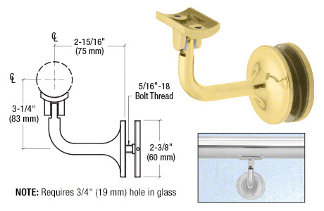 CRL HR20GAPB Polished Brass La Jolla Glass-Mounted Handrail Bracket