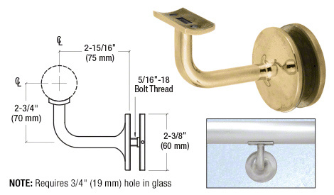 CRL HR20GPB Polished Brass Pismo Glass-Mounted Handrail Bracket