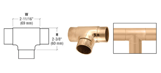 CRL HR20KPB Polished Brass Flush Tee for 2″ Tubing