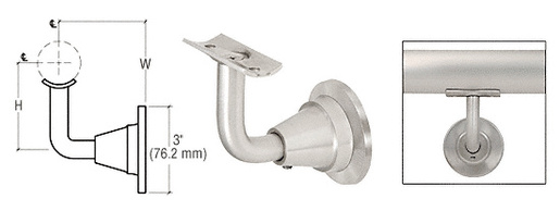 CRL HR2DWBS Brushed Stainless Newport Wall-Mounted Handrail Bracket