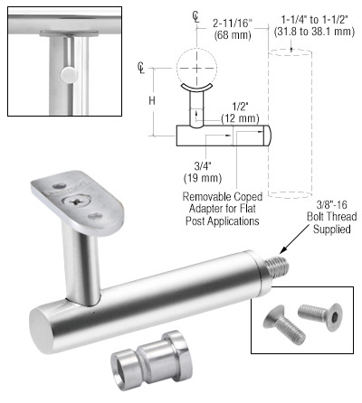 CRL HR2EPPS 316 Polished Stainless Long Arm Malibu Post-Mounted Handrail Bracket