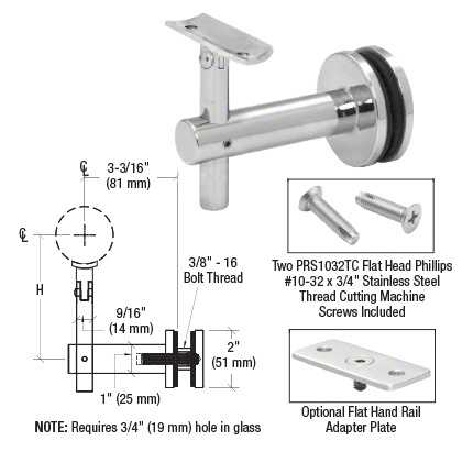 CRL HR2JGPS 316 Polished Stainless Sunset Series Glass Handrail Bracket