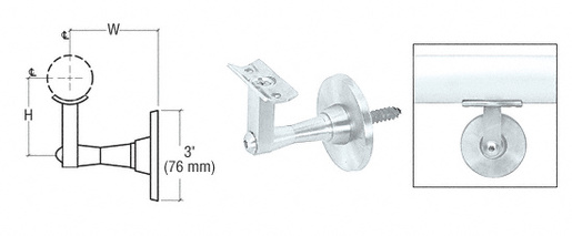 CRL HR2SWSA Satin Anodized Aluminum Manhattan Wall-Mounted Handrail Bracket