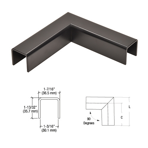 CRL L10HMBL Matte Black L10 U-Channel 90 Corner for 21.52mm Glass Railing