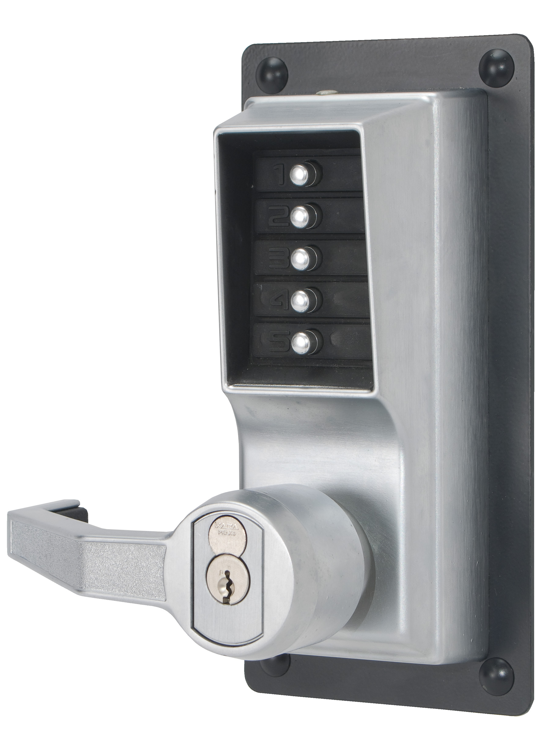 Dormakaba LRP1020B26D Right Hand Pushbutton Exit Trim Lever Lock with Key Override, Satin Chrome