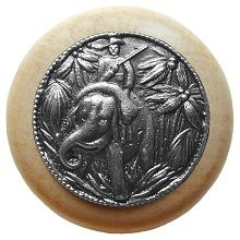 Notting Hill NHW-705N-AP, Jungle Patrol Wood Knob in Antique Pewter/Natural Wood, All Creatures