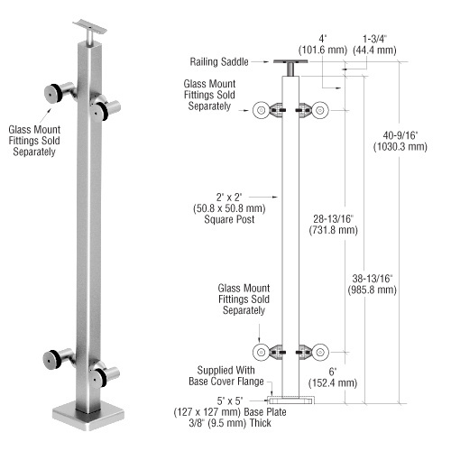 CRL P142CPS 316 Polished Stainless 42″ P1 Series 180 Center Post Railing Kit