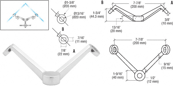 CRL PMR2V90PS Polished Stainless 90 Spider Fitting, Regular Duty, 2V Arm Column Mount