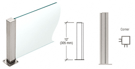 CRL PP43LBS Brushed Stainless 12″ High 1.5″ Square Plaza Series Corner Post PP43