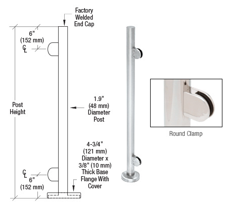 CRL PR36EPS Polished Stainless 36″ Round Glass Clamp Railing Kit