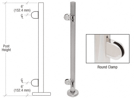 CRL PR42LBS Brushed Stainless 42″ Round Glass Clamp 90 Corner Post Railing Kit