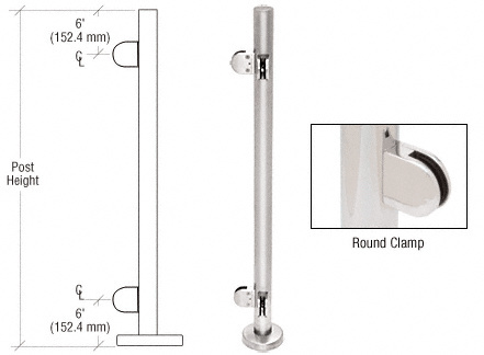 CRL PR42LPS Polished Stainless 42″ Round Glass Clamp 90 Corner Post Railing Kit