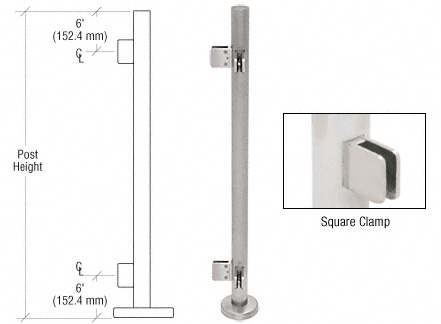 CRL PS42LBS Brushed Stainless 42″ Square Glass Clamp 90 Corner Post Railing Kit
