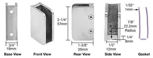 CRL SA93PS Polished Stainless 3/8″ Left Hand Radius Base Glass Clip