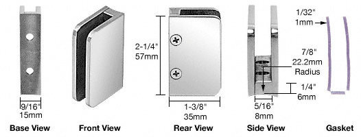 CRL SA94PS Polished Stainless 1/4″ Radius Base Glass Clip