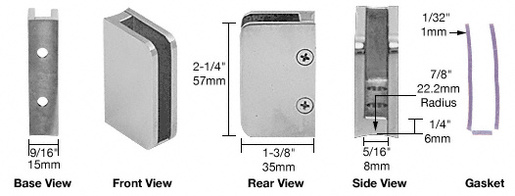 CRL SA96BS Brushed Stainless Left-Hand Radius Base 1/4″ Glass Clip