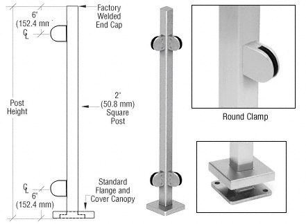 CRL SPR36LBS Brushed Stainless 36″ Square Glass Clamp for 90 Corner Railing Kit
