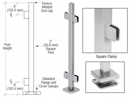CRL SPS36CBS Brushed Stainless 36″ Square Glass Clamp for 180 Post Railing Kit
